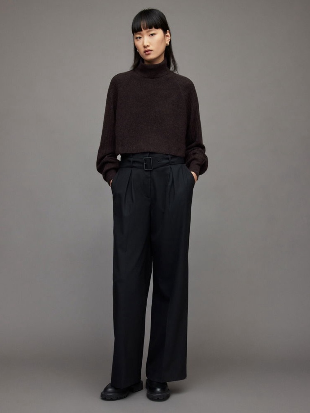 NWT $329 ALL SAINTS Margot Jumper Wool Blend Cropped Sweater, Bitter Brown - Picture 9 of 16